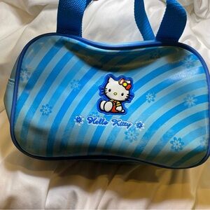 Hello Kitty Bag Vintage Blue Stripes With Flowers 8 Inches Wide 5.5 Inches Tall